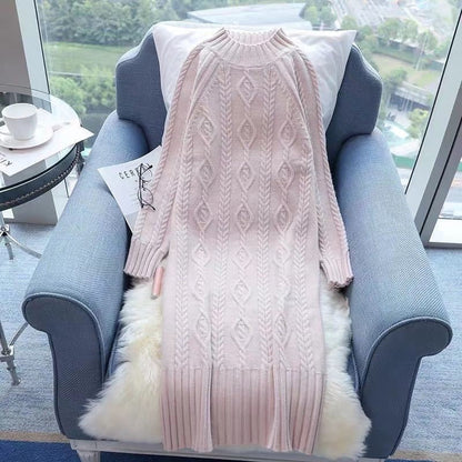 Winter Thicken Plus Velvet Sweater Dress Women's Fall Mock Neck Rib Knit Bottoming Dresses Elegant Warm Vestido Midi With Coats