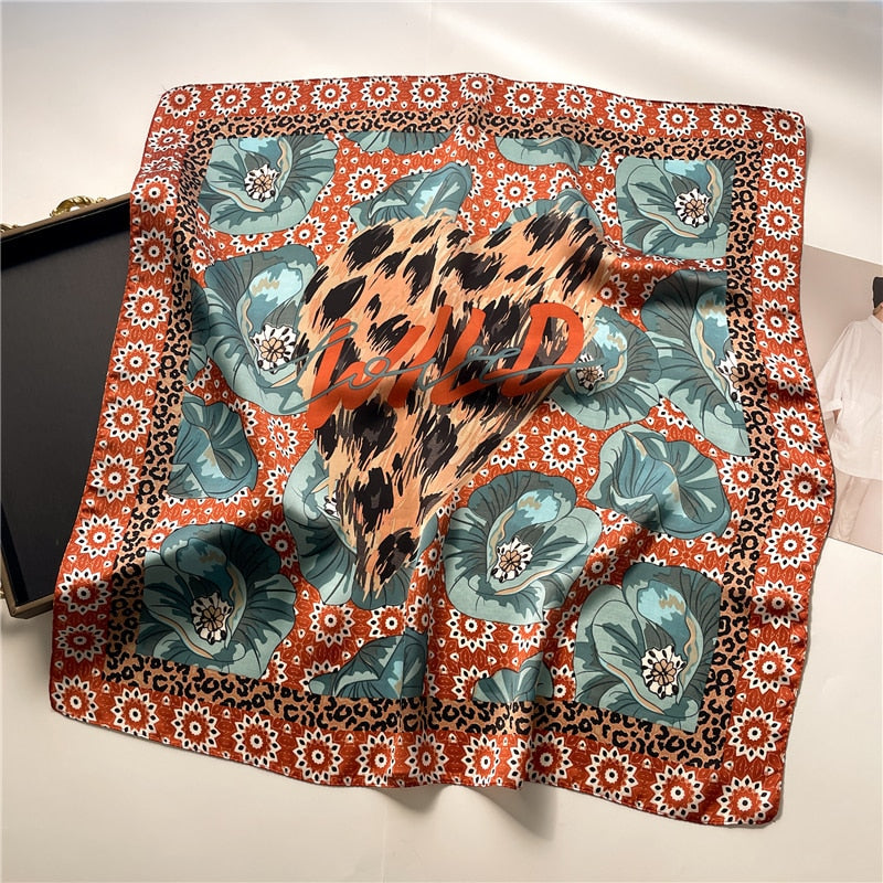 Fashion Wraps Satin Hijab Luxury Square Scarf for Women Hair Bands Ribbon Headband Silk Shawl Neckerchief Female Bandana FJ719-4