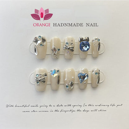 Fake Nails With Rhinestones Almond Full Cover With Designed Handmade High Quality Wearable Press on Nails With 3d Diamond Y2k