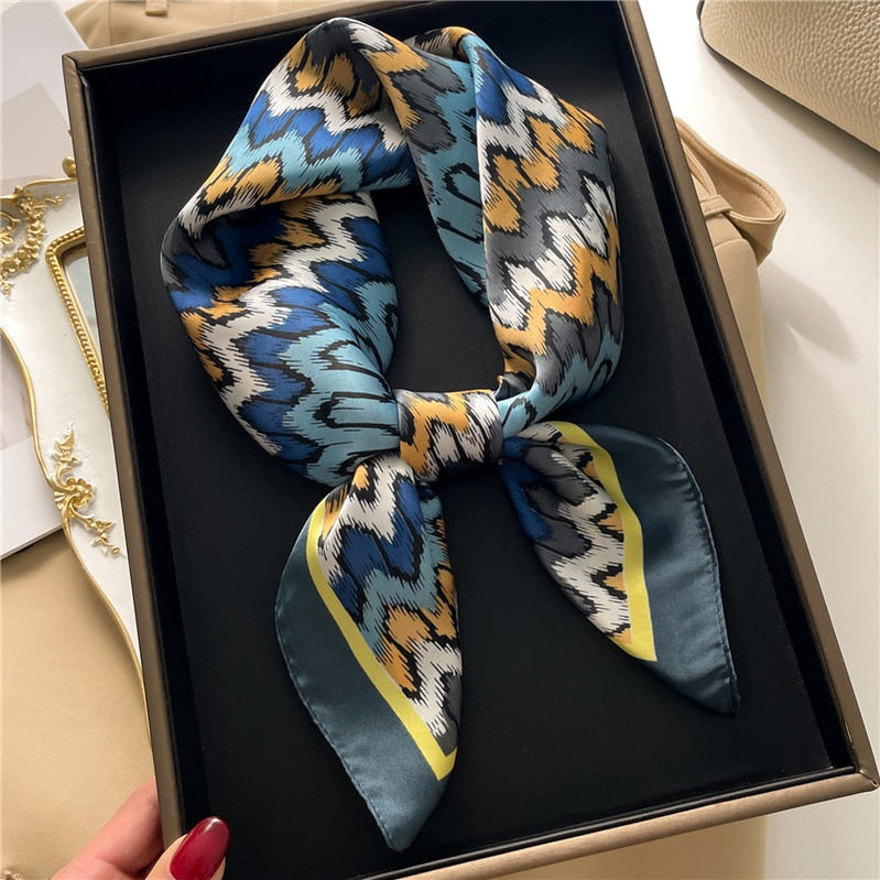 Fashion Hair Scarf for Women Decor Headband Ribbon Satin Silk Square Scarves Lady Wrist Wrap Shawls Design Bandana Foulard FJ724-1