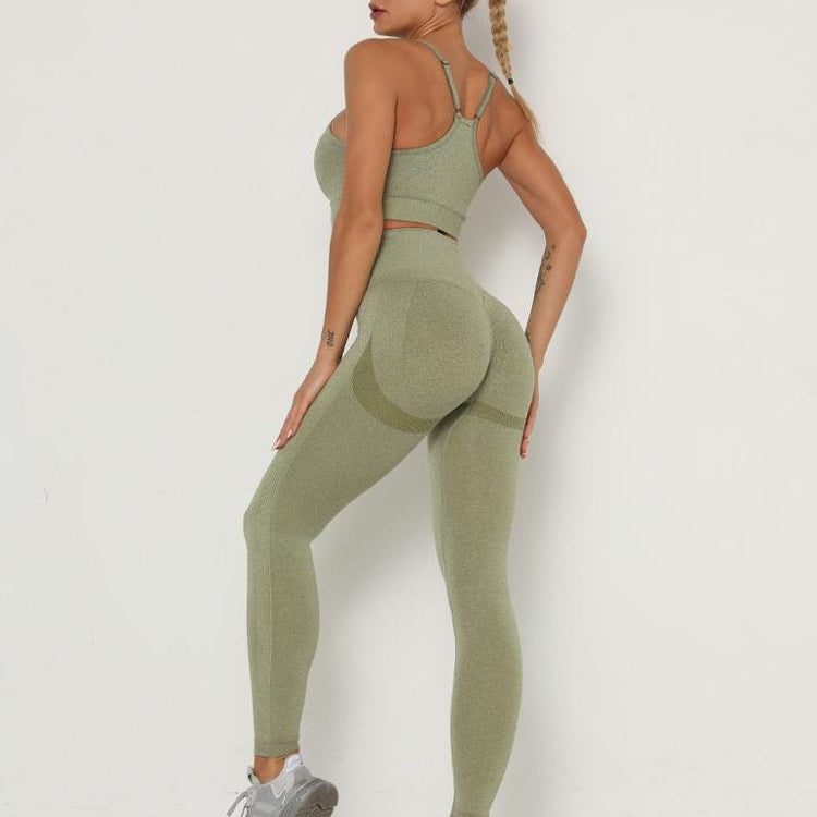 Women's Sets Skinny Tracksuit Breathable Bra Long Sleeve Top Seamless Outfits High Waist Push Up Leggings Gym Clothes Sport Suit Bra Set Grass Green