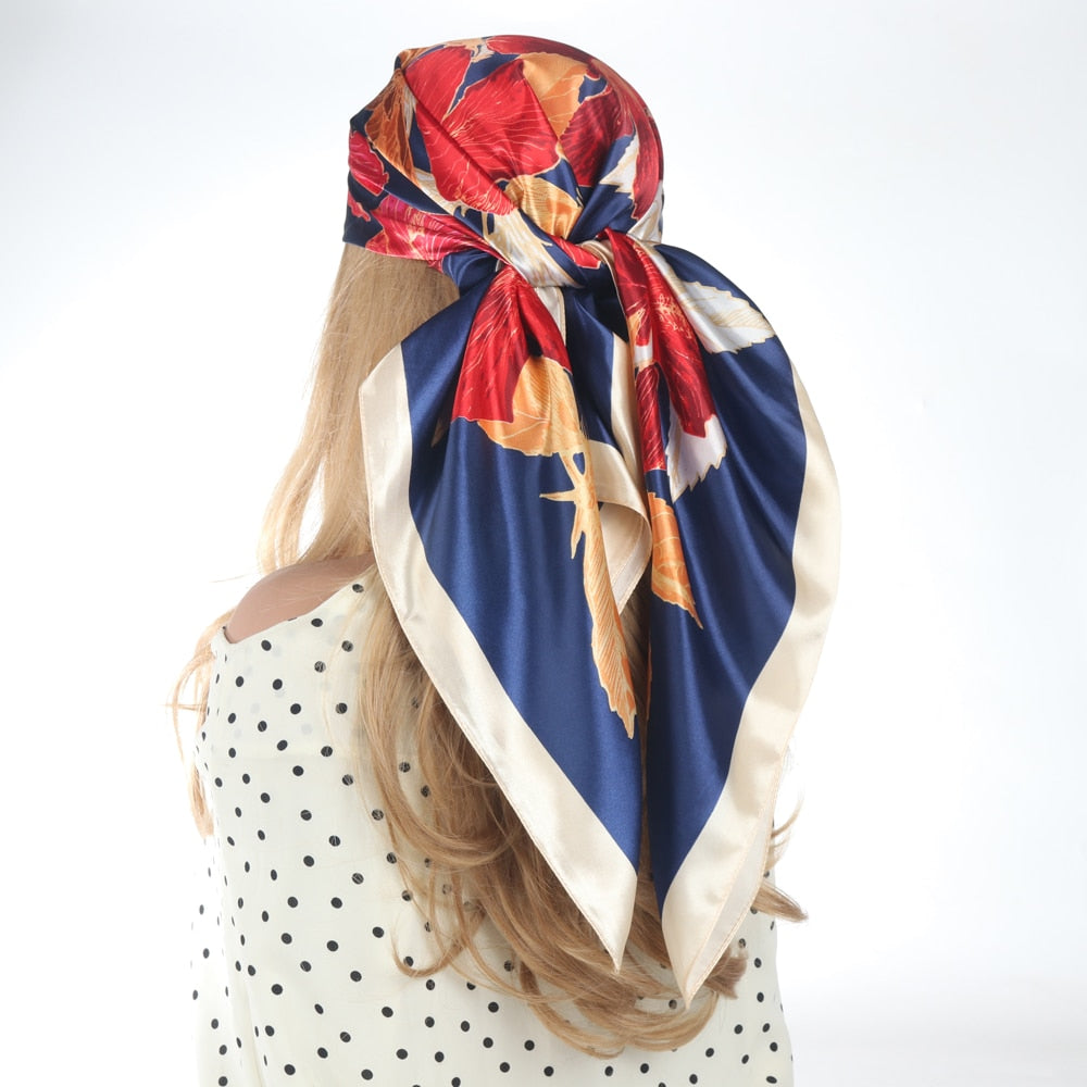 Silk Scarves Luxury Brand Spring Summer Women Head/Hair Scarf 90X90cm Fashion Hijab Bandana Cheveux Foulard Femme BK50-32 90X90CM