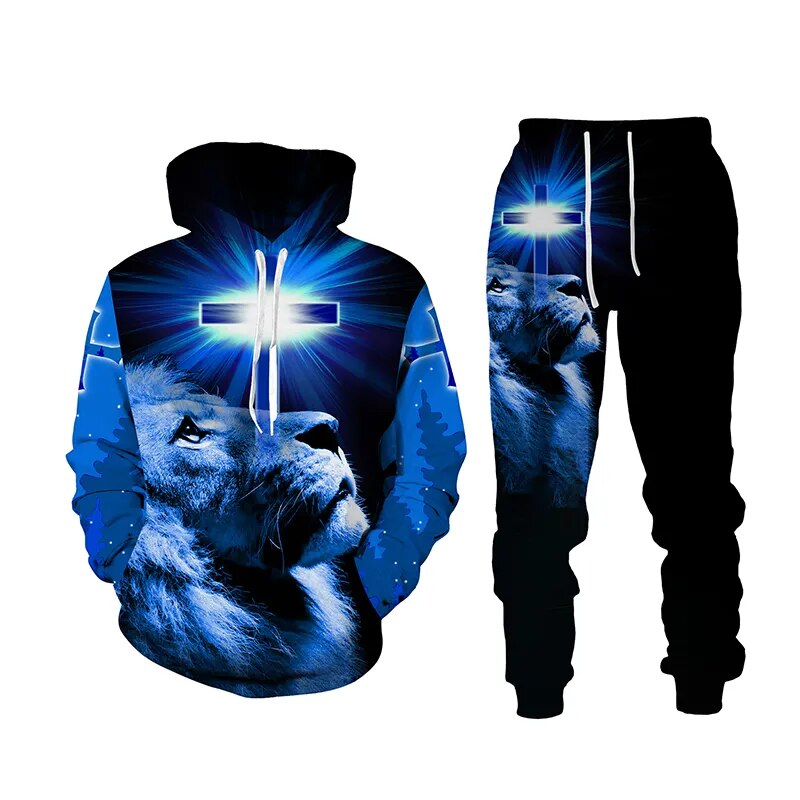 Autumn Winter Fashion Men Women Long Sleeve Lion 3d Printed JESUS Hoodie Sweatshirt and Pants Casual Men's Clothing Tracksuit 4 Spain