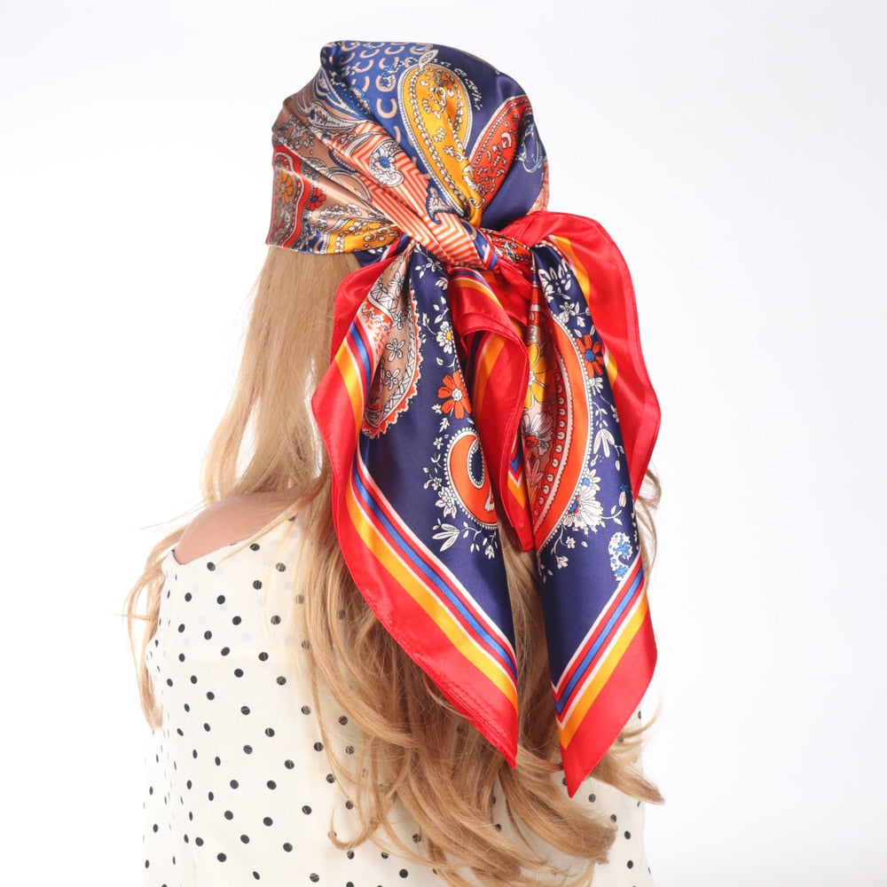 Silk Scarves Luxury Brand Spring Summer Women Head/Hair Scarf 90X90cm Fashion Hijab Bandana Cheveux Foulard Femme BK50-5 90X90CM
