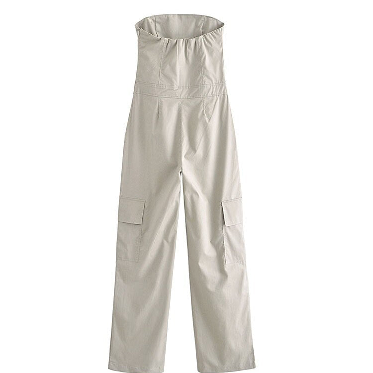 Female Jumpsuit With Pockets Long Jumpsuit Woman Spring Summer Sleeveless Cargo Jumpsuits For Women Outfit