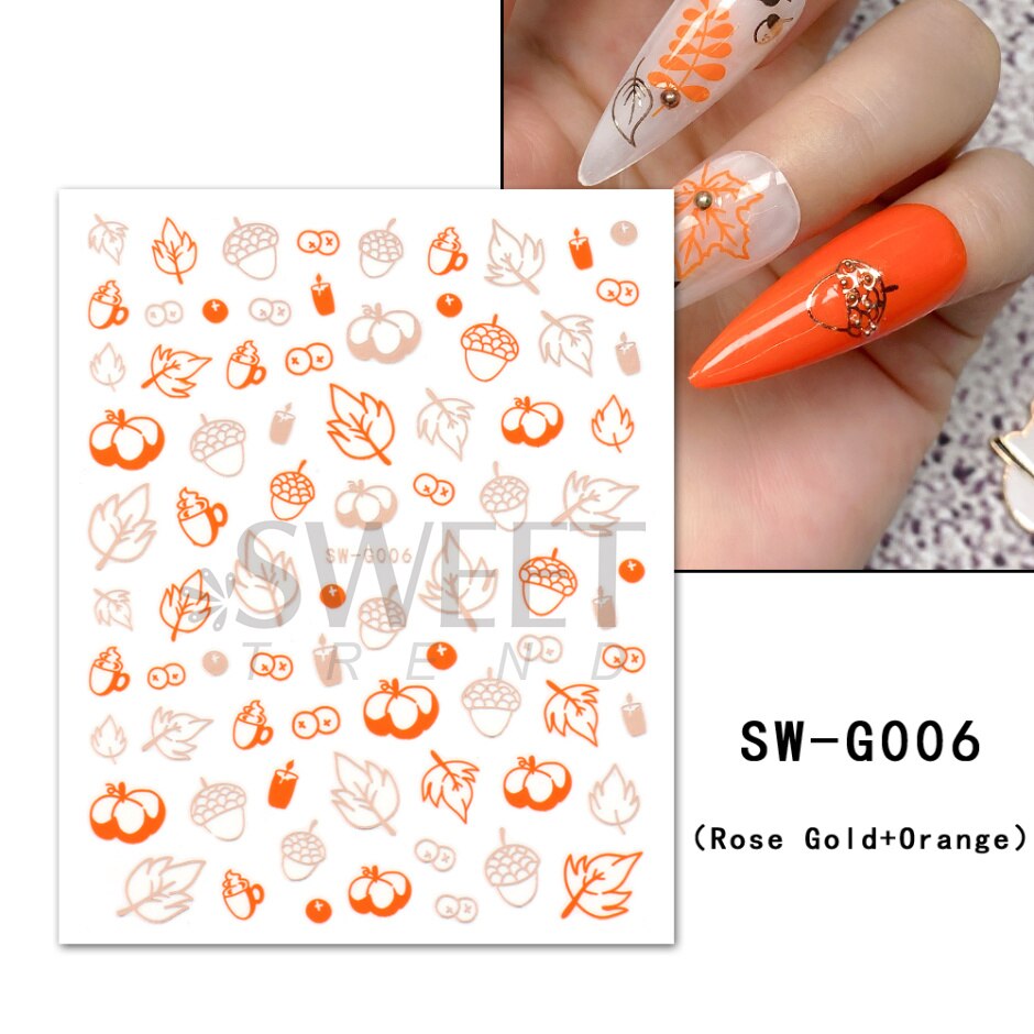 Snow Bird Winter Autumn Nail Art Stickers Maple Leaf Cotton Flower Fall Design Line Adhesive Sliders Manicure Decoration JINO-48 SW-G006