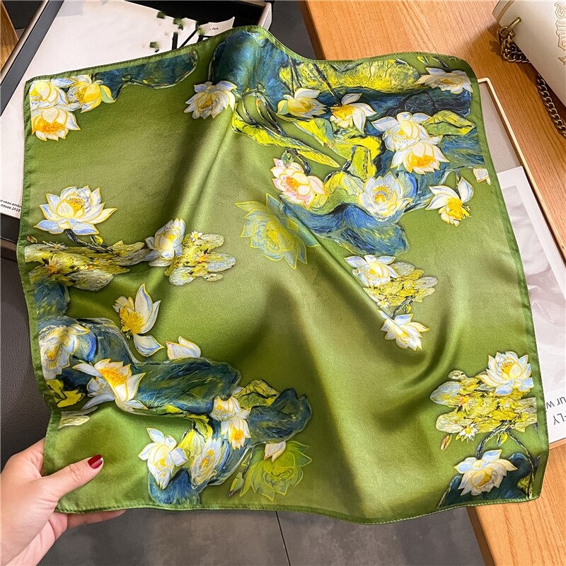 Classice 100% Silk Square Scarf Women Print Stripe Hair Band Wrist Foulard England Style Neckerchief Bandana Echarpe FZ182-1