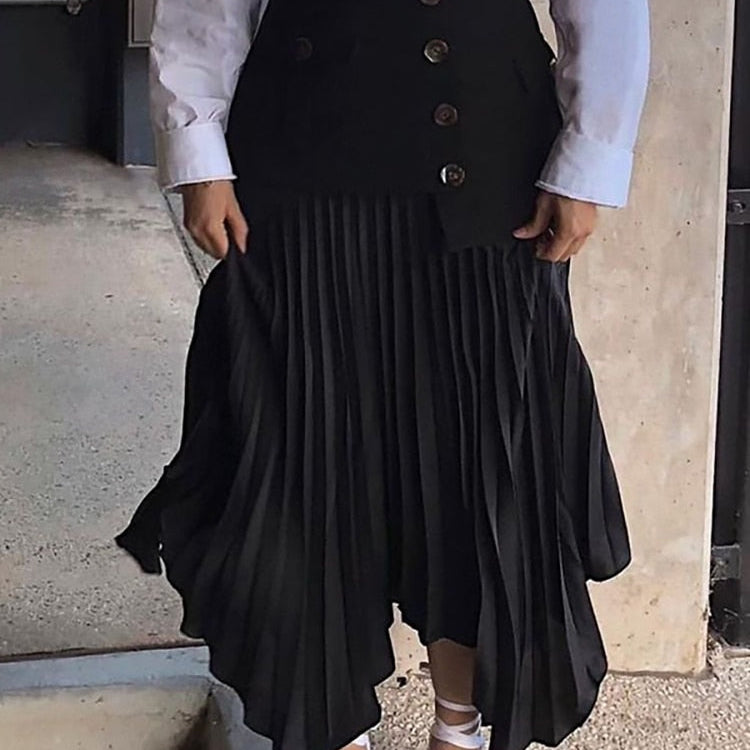 Fashion Women's Skirt High Waist Spliced Single Breasted Pleated Irregular Solid Color Long Skirts Spring 2023 New 17A6142