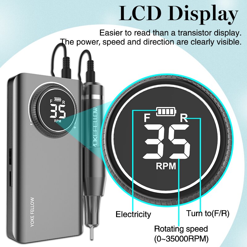Professional Nail Drill Machine Kit 35000RPM Rechargeable Portable Electric Nail File for Manicure Acrylic Gel Nails