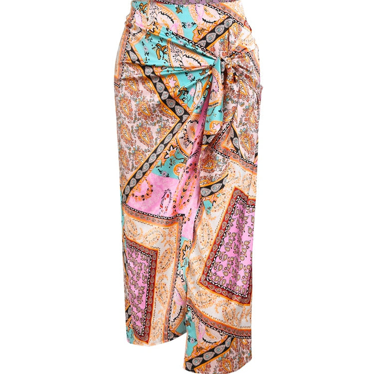 Zaful bandana paisley estampa gravata midi sarong saia com zíper mosca para mulheres férias diárias zf495489601