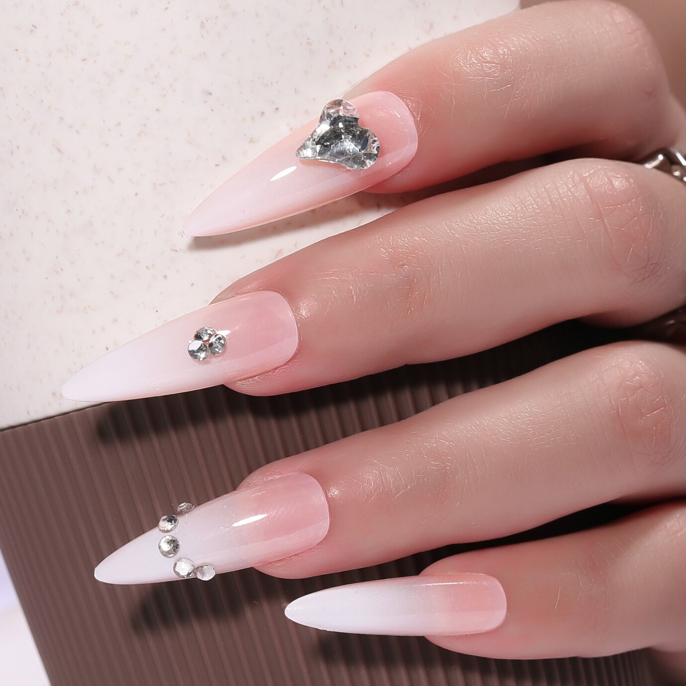 CNHIDS 24Pcs Charming Sparkling Purple Long Coffin False Nail Press On Nail Tips Girl Decoration Crystal Fake Nail With Design 11