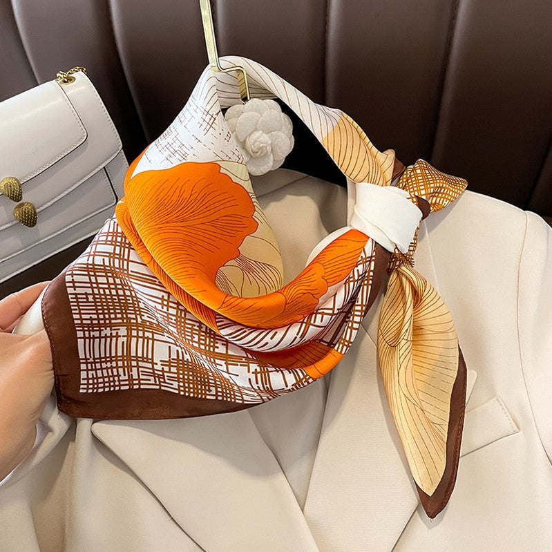 Luxury Silk Shawl Square Scarf for Women Satin Hijab Fashion Wraps Neckerchief Female Hair Bands Ribbon Headband Bandana W-134-1 70x70