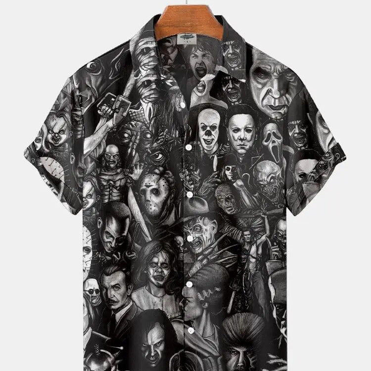 Summer New Men's Shirt 3D Printed Horror Pattern Hawaiian Fashion Designer Men's Horror Shirts Movie Print 3XL Tops ESYJXC1306