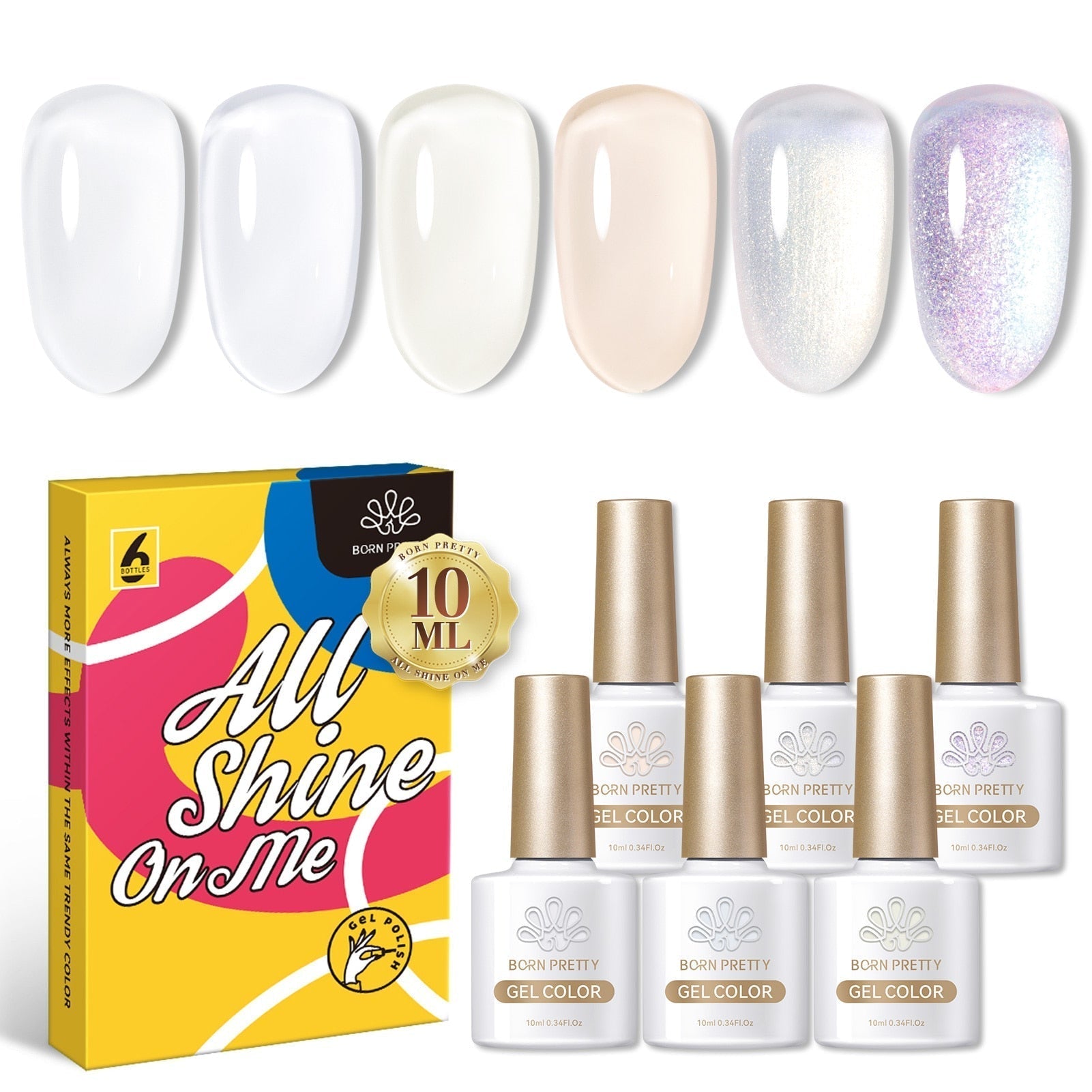 BORN PRETTY 6 Bottles 10ml Jelly Transparent Nail Gel Pink Nude Color Soak Off Gel Nail Polish for Manicure 55678