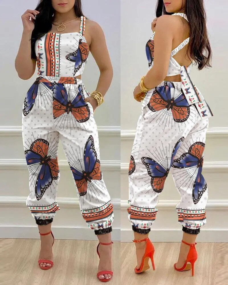 Summer Club Outfits For Women Jumpsuits For Mulheres Mono Manga Corta Mujer Bodycon Jumpsuit Sexy Holiday Outfits Bodysuit Butterfly print