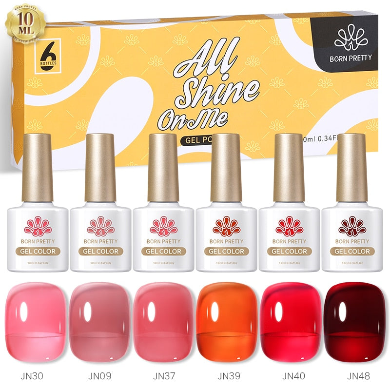 BORN PRETTY 6 Bottles 10ml Jelly Transparent Nail Gel Pink Nude Color Soak Off Gel Nail Polish for Manicure Jelly Set3