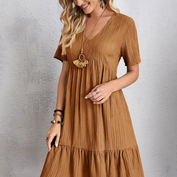 Summer Knee Length Dresses for Women 2023 New-In One-Piece Loose Casual Short Sleeve Dress Vintage Chic Maxi Midi Dress Outfits