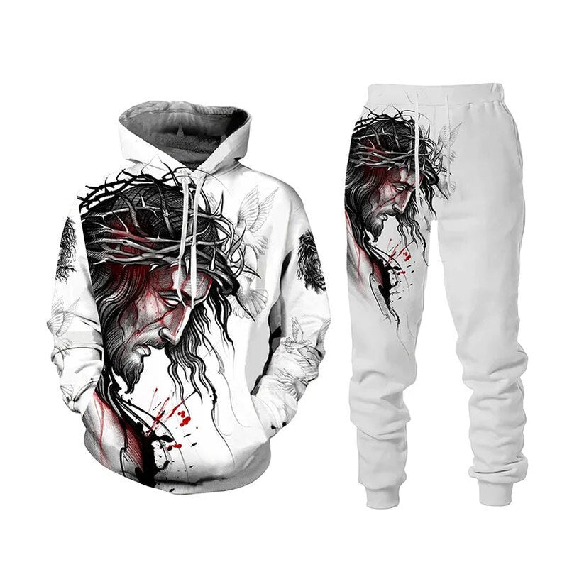 Autumn Winter Fashion Men Women Long Sleeve Lion 3d Printed JESUS Hoodie Sweatshirt and Pants Casual Men's Clothing Tracksuit 7 Spain
