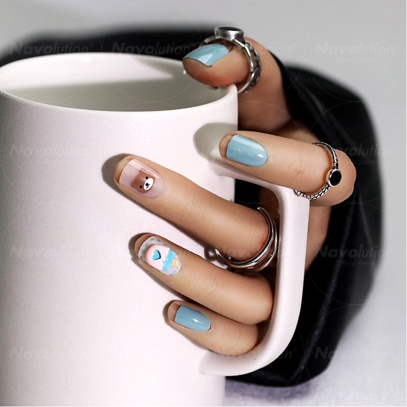 Navolution 24Pcs/Set DIY Manicure Wearable Fake Nails press on Detachable Finished Fingernails Ballet Square Head Almond Short 19