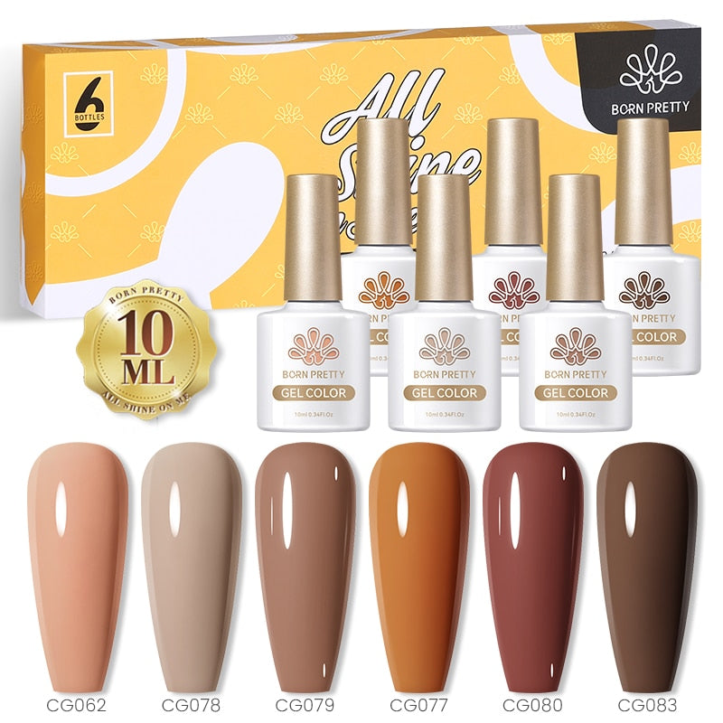 BORN PRETTY 6 Bottles 10ml Jelly Transparent Nail Gel Pink Nude Color Soak Off Gel Nail Polish for Manicure s18