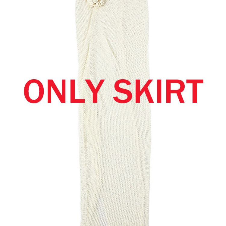 Tawnie Y2K Floral Appliques Knitted 2 Piece Sets Women 2023 Summer Sexy Halter Crop Top Split Maxi Skirt Sets Party Club Outfits Skirt One Size