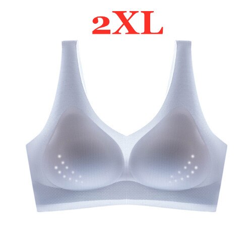 Youpin Women's Ice Silk Seamless Bra Ultra-thin No Steel Ring Breathable Antibacterial Gather One Piece Breathable Underwear light blue 2XL