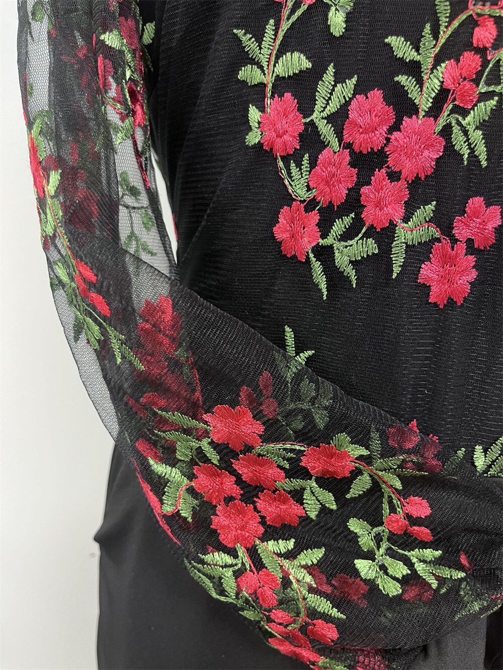 Elegant Jumpsuit Women Casual V Neck Mesh Hollow Embroidery Long Sleeve Overalls Female Slim Office Party Jumpsuit