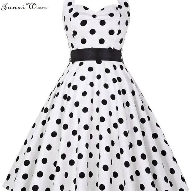 Polka Dot Dress Women Vintage Swing Halter Belt 50s 60s Rockabilly Prom Party Dresses Retro Feminino Vestidos