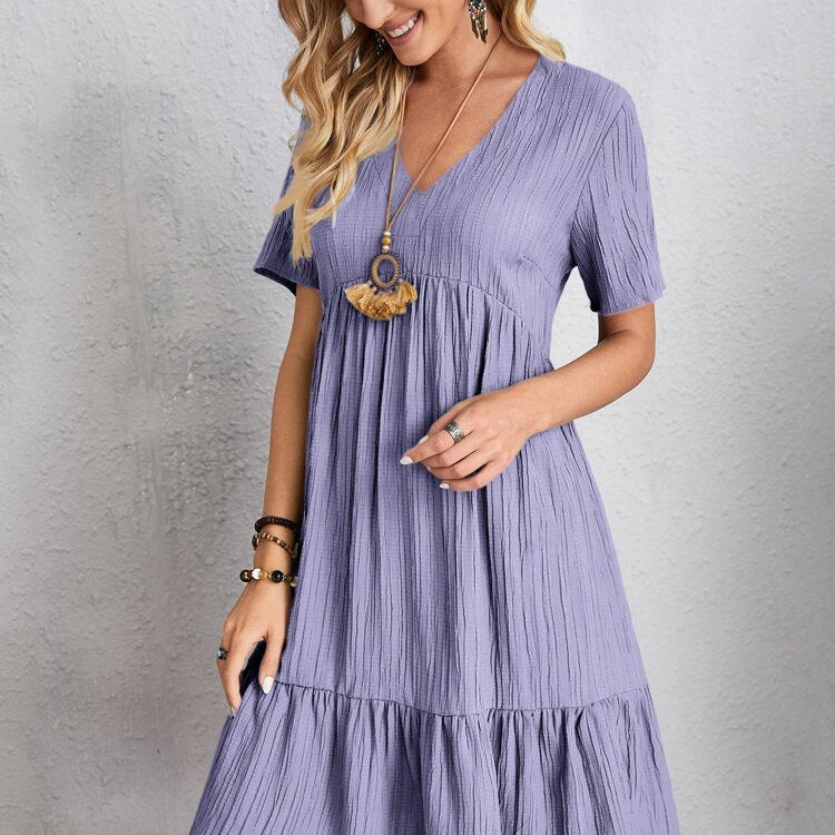 Summer Knee Length Dresses for Women 2023 New-In One-Piece Loose Casual Short Sleeve Dress Vintage Chic Maxi Midi Dress Outfits C4 Lavender Purple