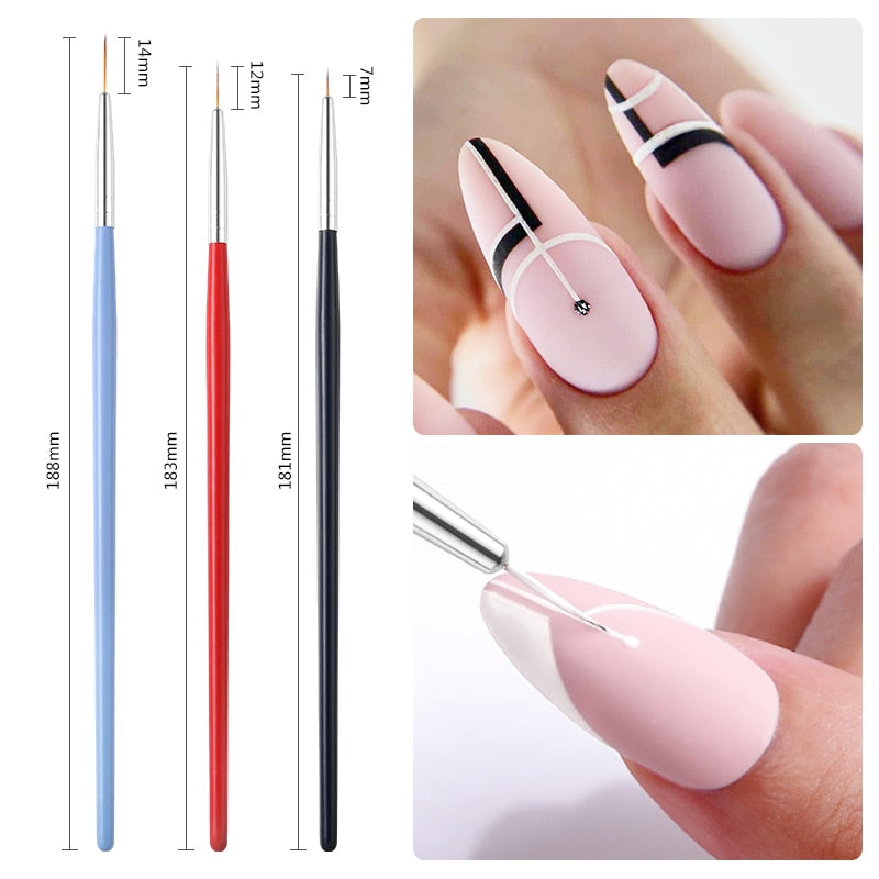 3Pcs French Stripe Nail Art Liner Brush Set 3D Tips Line Stripes DIY Drawing Pen UV Gel Brushes Painting Pen Manicure Tools 54431
