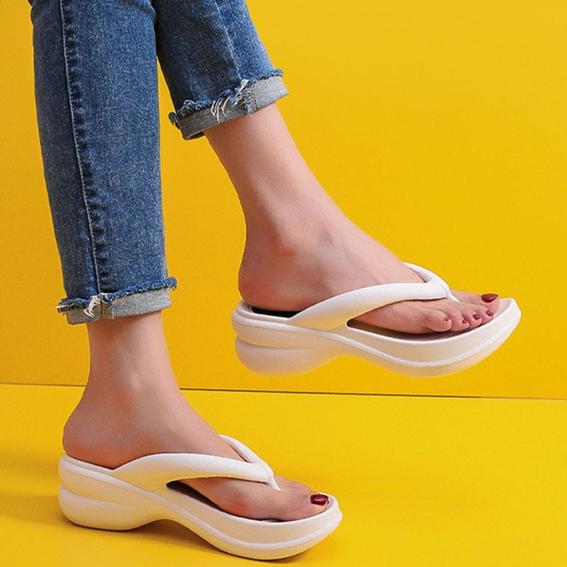 JMPRS Thick Sole Wedges Flip Flops for Women 2023 Summer Clip Toe Platform Sandals Woman Non Slip Beach Slippers Outdoor Slides