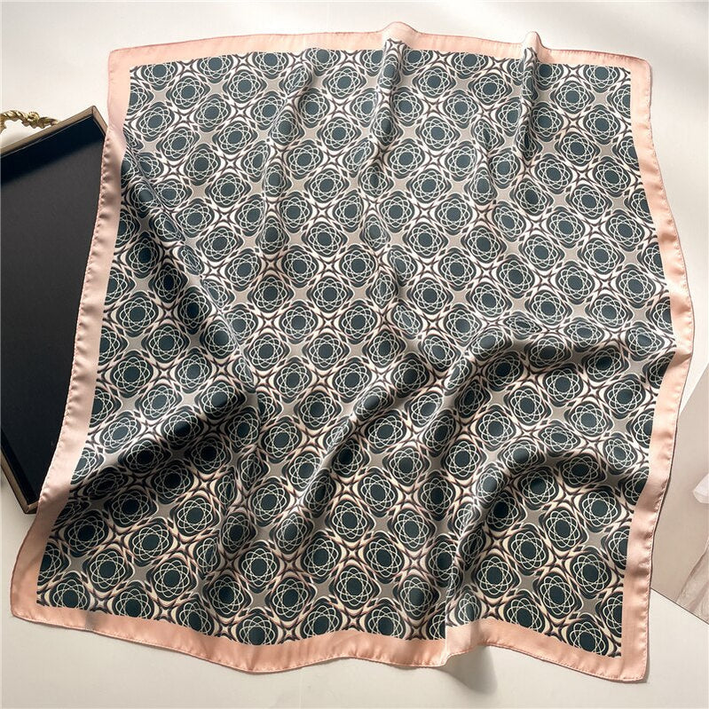 Fashion Wraps Satin Hijab Luxury Square Scarf for Women Hair Bands Ribbon Headband Silk Shawl Neckerchief Female Bandana FJ718-2