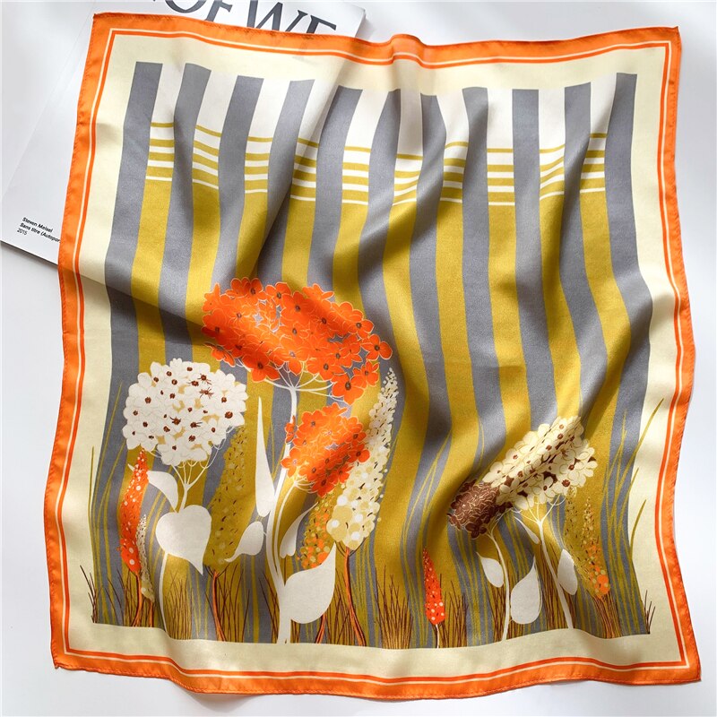 Fashion Designer Print 100% Natural Silk Square Scarves Women Hairband Neck Foulard Female Small Kerchief Bandana New FZ165-2 53cm real silk