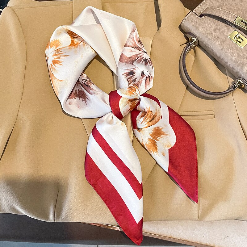 Fashion Hair Scarf for Women Headband Ribbon Satin Silk Square Scarves Lady Wrist Wrap Shawls Design Bandana Foulard W-197-1 70x70