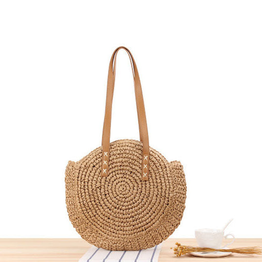 Round Straw Bags for Women Rattan Bag Handmade Woven Beach CrossBody Bag Female Message Handbag Totes C