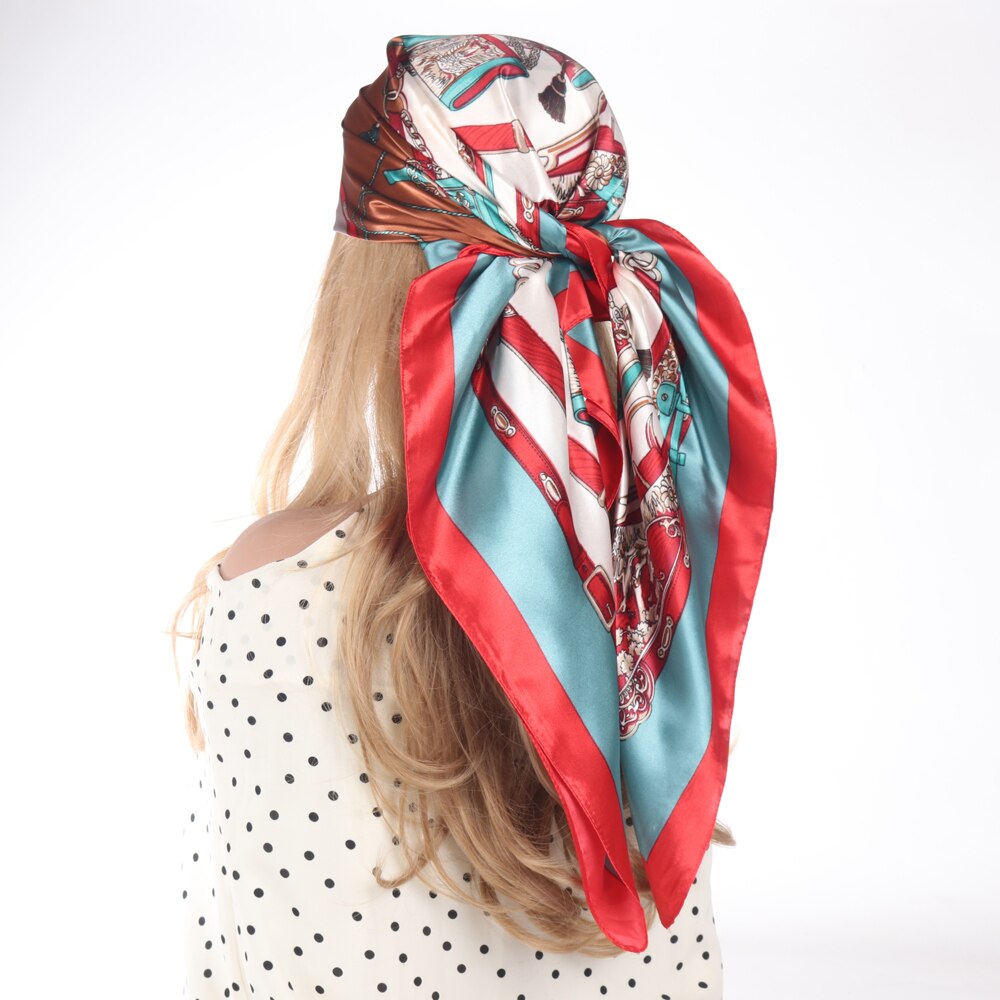Silk Scarves Luxury Brand Spring Summer Women Head/Hair Scarf 90X90cm Fashion Hijab Bandana Cheveux Foulard Femme BK50-26 90X90CM