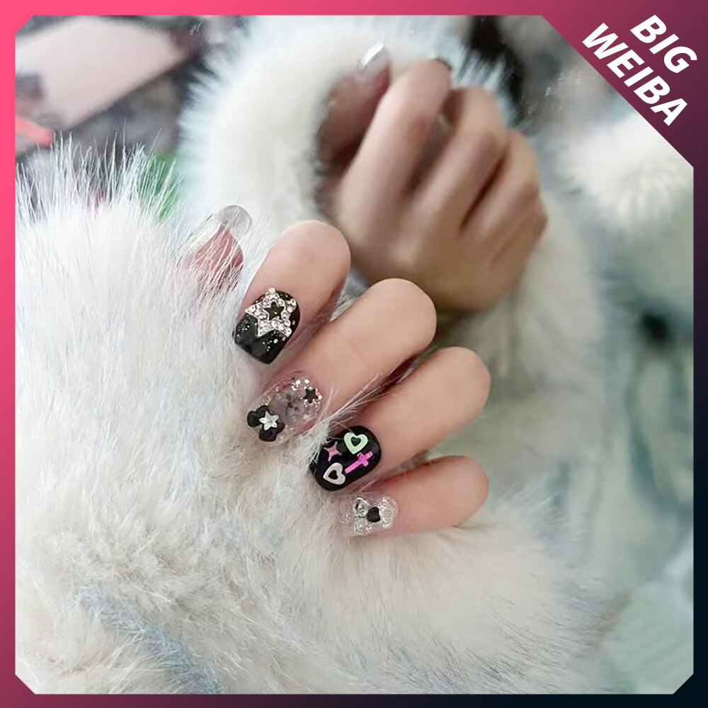 Kawaii Cute Cat Dog Animal Short Pink Purple Nail Slice Bowknot Customizable False Nail Handmade Reusable Nails Sticker Gift