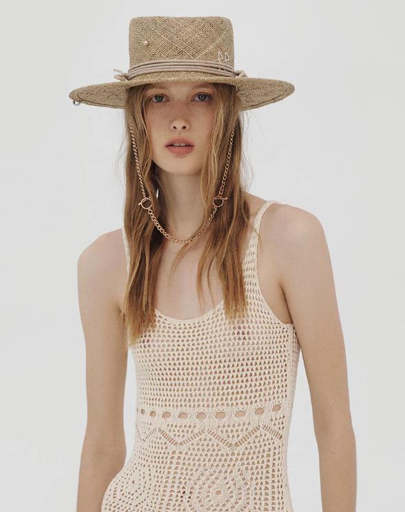 raffia straw hat for women with letter and chain Wide Brim Floppy Sun Hat Summer Hats Lady Beach Cap