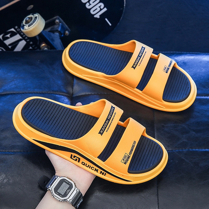 JOYWILL Summer Men&#39;s Slippers EVA Soft Bottom Non-slip Slippers Fashion Lightweight Outdoor Beach Flip Flops Shoes For Men Yellow-B Spain