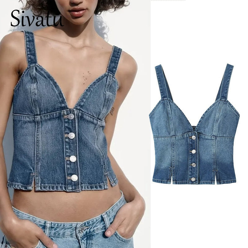 Traf Women's Corset Crop Top Y2k Streetwear Summer Women's Clothing - Vitage Denim Croo Top Women Vest 2023 Style 3