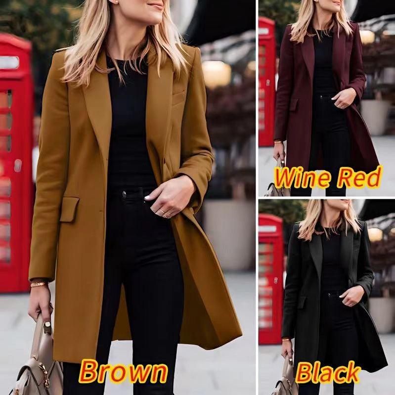 Autumn Winter Women's Wear Korean Version Slim-fit Long-sleeved Coat Women's Mid-length Suit