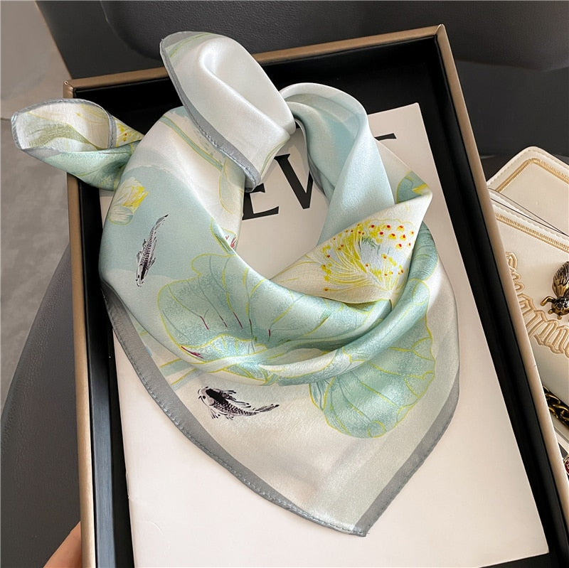 Fashion Designer Print 100% Natural Silk Square Scarves Women Hairband Neck Foulard Female Small Kerchief Bandana New FZ183-1 53cm real silk