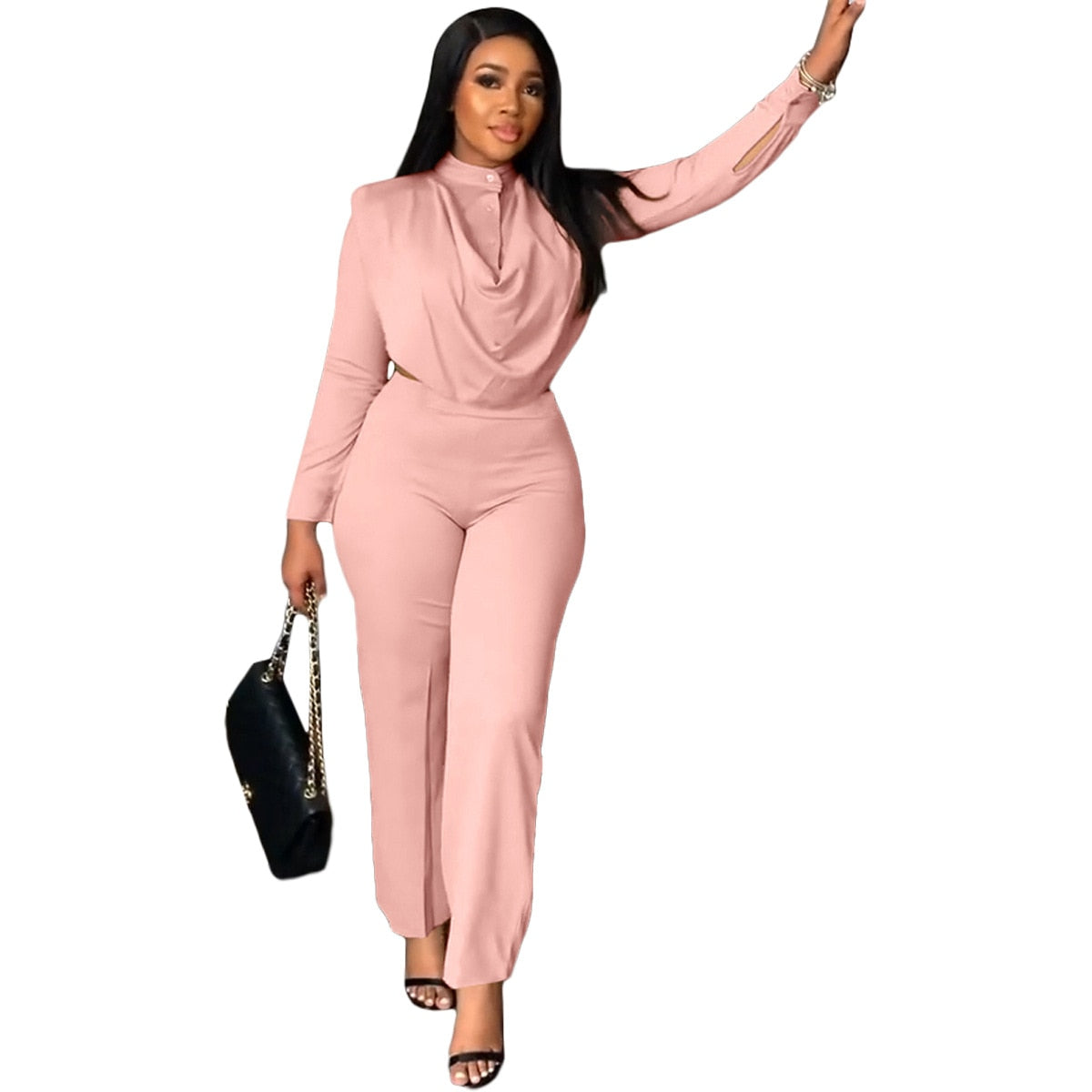 Elegant Fall Two Piece Sets Women Outfits Crop Top Office Lady Suits Plus Size Clothing 2 Piece Loungewear for Women Pink