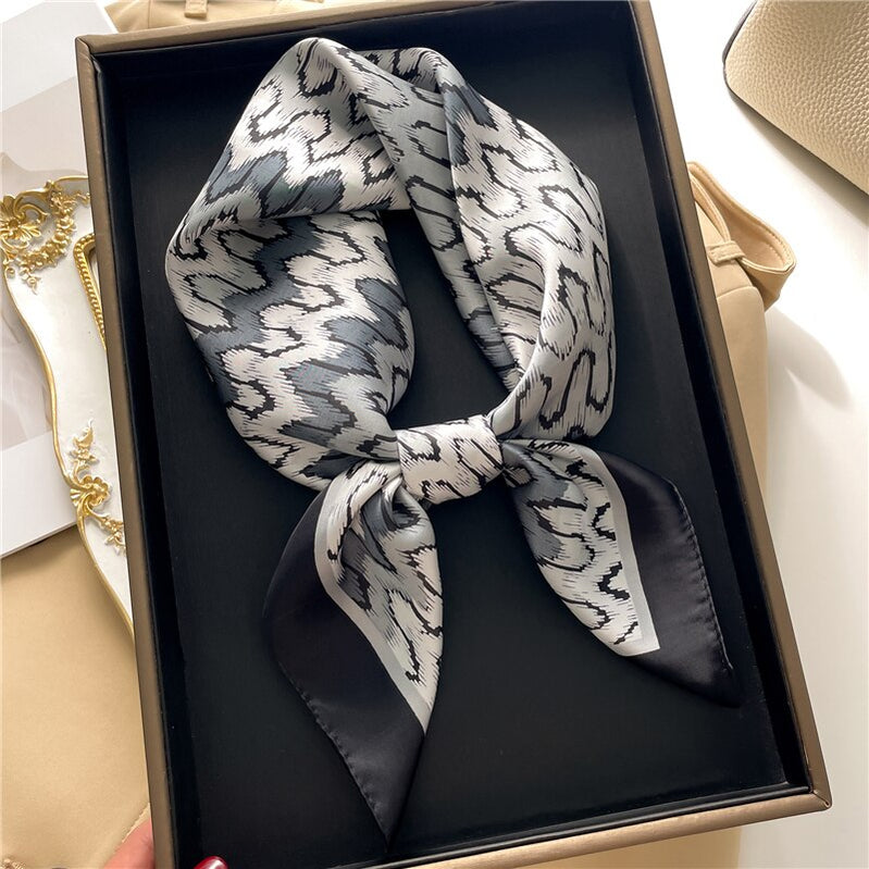 Fashion Hair Scarf for Women Decor Headband Ribbon Satin Silk Square Scarves Lady Wrist Wrap Shawls Design Bandana Foulard FJ724-3