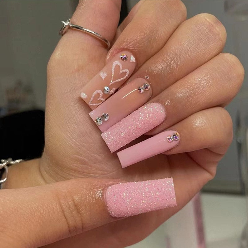 Fake Nails Heart Pattern Full Cover Fake Nails DIY Glue Press On Nails Nail Supplies For Professionals
