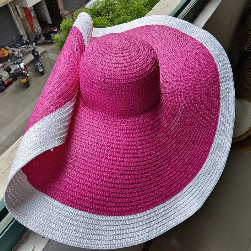 Rainbow striped big brim anti-ultraviolet sunshade sun hat beach sun hat with wire edge can be folded arbitrarily 8 M 56-58cm
