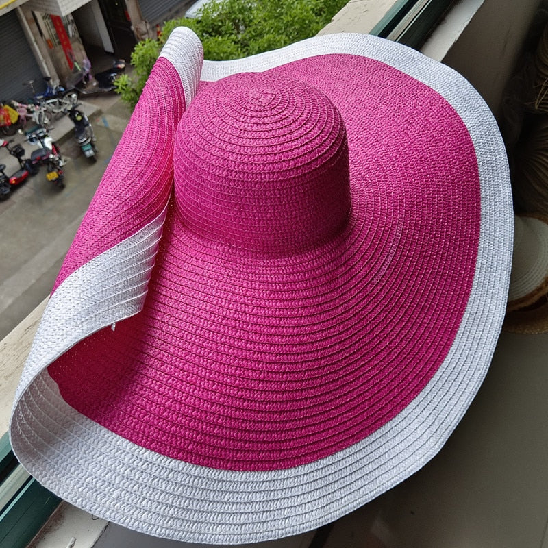 Rainbow striped big brim anti-ultraviolet sunshade sun hat beach sun hat with wire edge can be folded arbitrarily 8 M 56-58cm