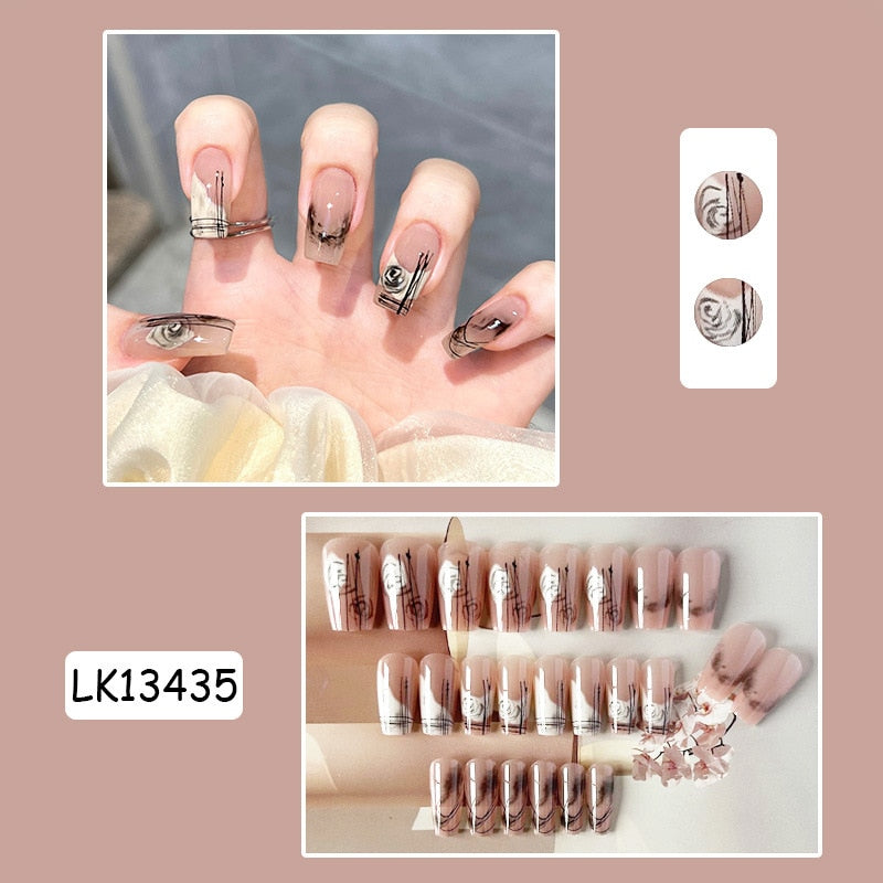 Y2k Fake Black Nail Long Ballet Reusable Adhesive Acrylic Press on set Nails Dark Acrylic Artificial False Nails Arts Tips 24pcs 13435