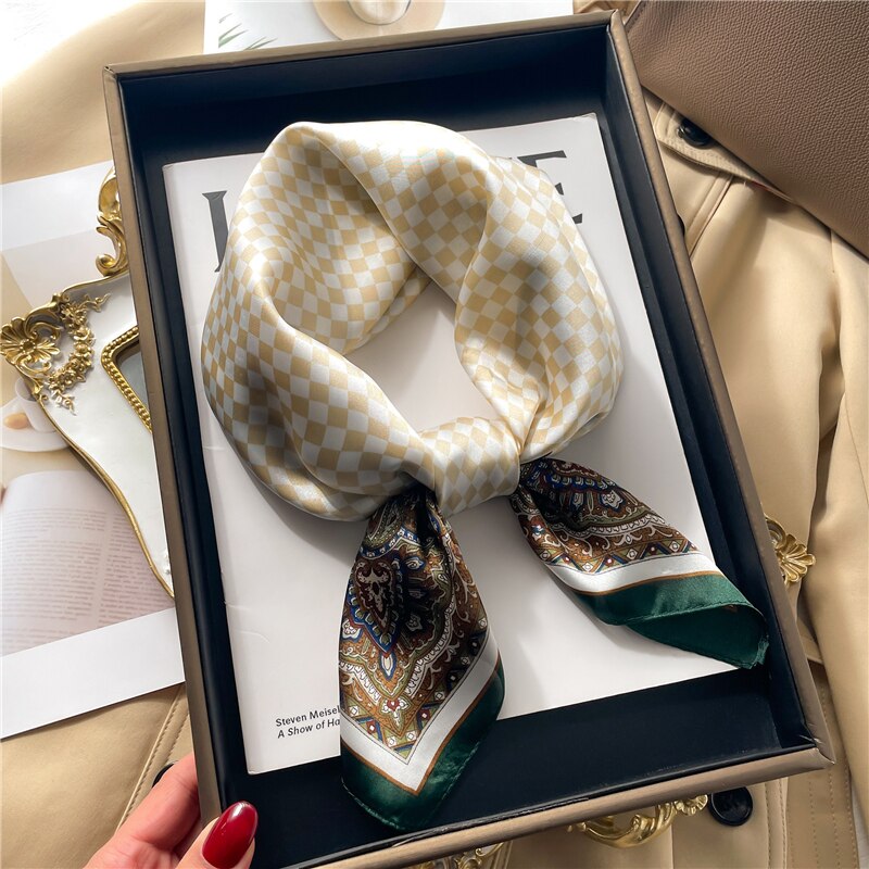 Luxury Print Satin Silk Square Scarf for Women Shawl Hijab Neckerchief Female Hair Ribbon Headband Fashion Wrap Bandana New