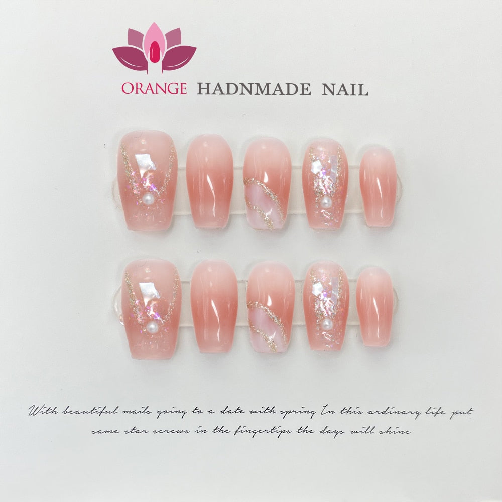 Handmade Stiletto Press On Nails Reusable Decoration Fake Nails Full Cover Artificial Manicuree Wearable Orange Nail Store Spain